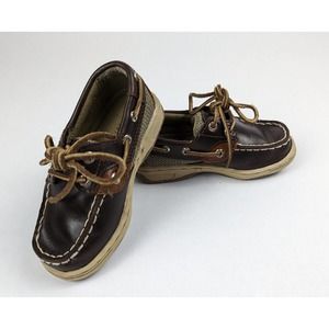 Sperry Top Sider Boat Shoes Dark Brown Leather Boys Size 7.5M BLUEFISH LC